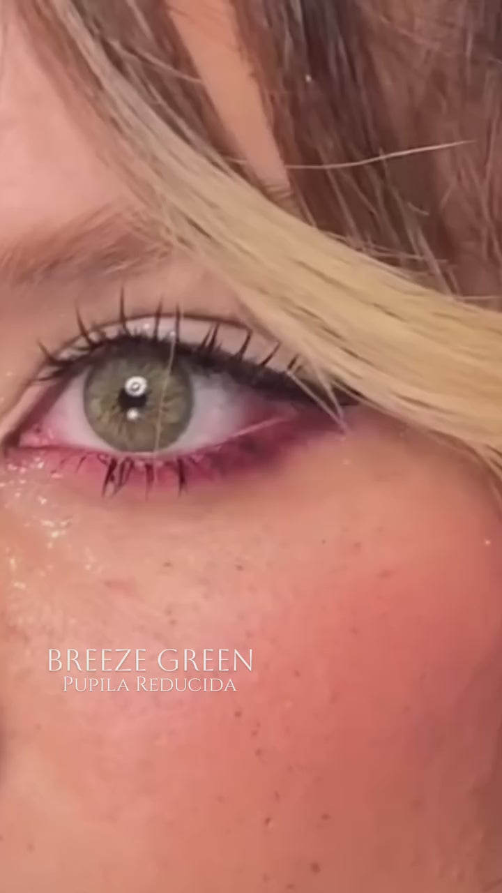 Breeze green colored lenses on dark brown eyes