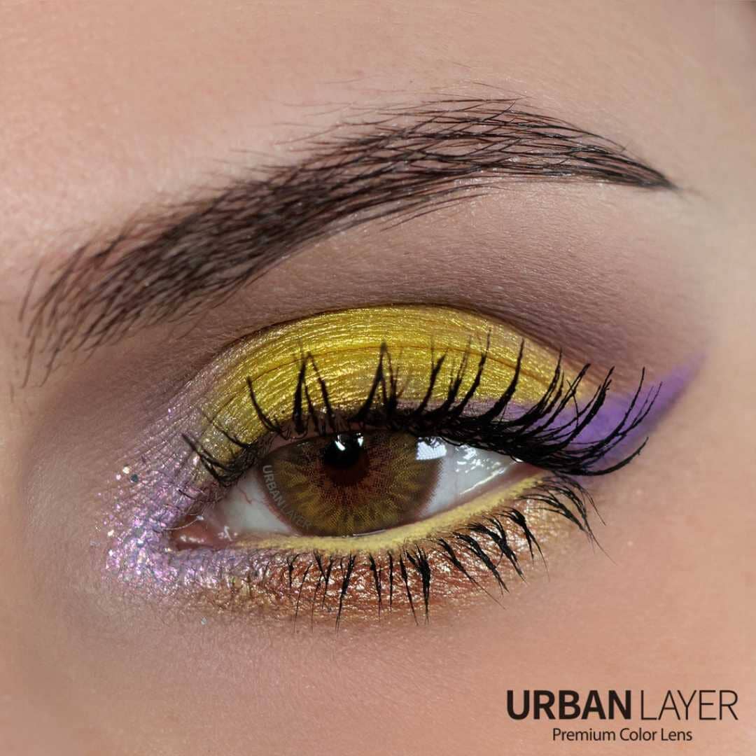 Breeze Hazel lenses on dark brown eyes 